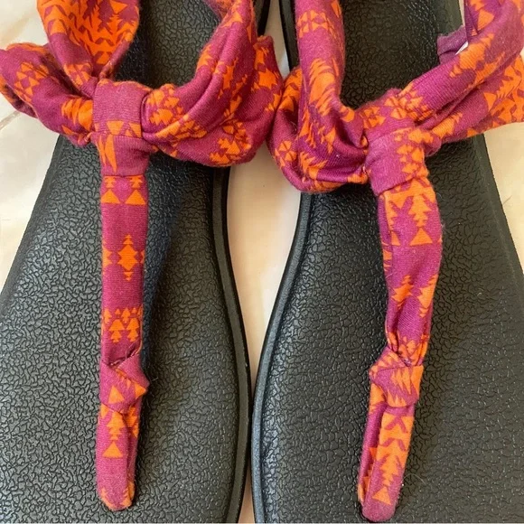 Sanuk Yoga Mat Sling Sandal Purple Orange Tribal Fabric Women’s size 9 Summer - Picture 5 of 7